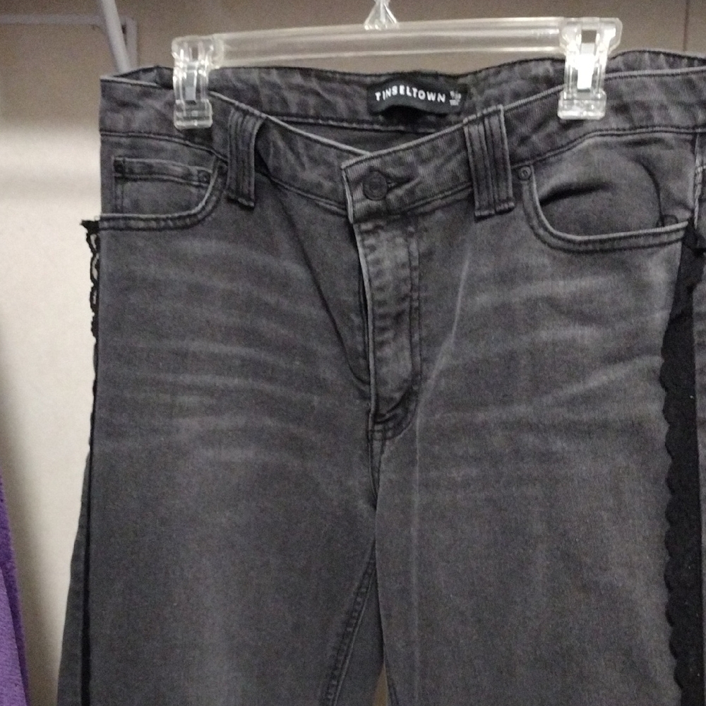 Tinseltown Charcoal Jeans with Black Lace Detail